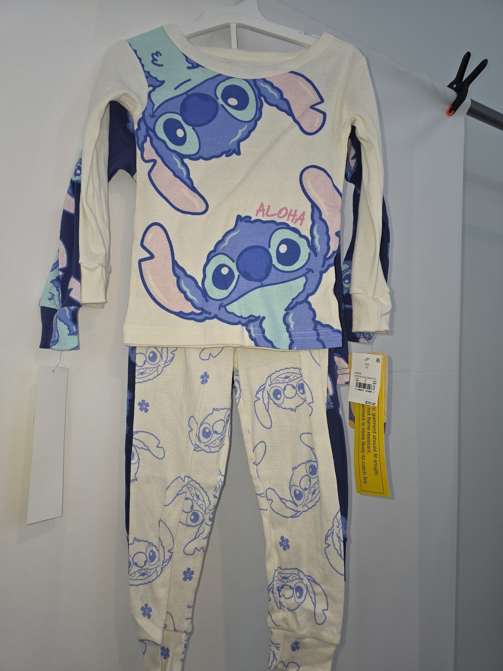 Disney Cream, Blue and Pink Stitch 'Aloha' Kids Pajama Set 3T
